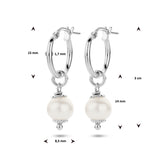 Oorringen met Parel 8.5mm, Gerhodineerd Zilver - Diameter 15mm