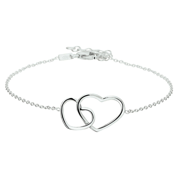 Damesarmband van Gerhodineerd Zilver met Twee Harten - Lengte 16+3cm