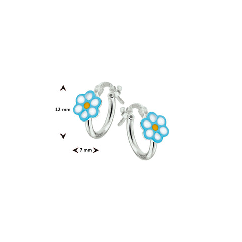 Oorringen van 925 Zilver met blauwe bloem - Formaat 7 mm - Diameter 12 mm