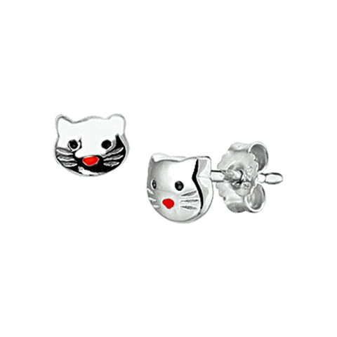 Kinderoorknoppen Poezenkopje van Gerhodineerd Zilver - Formaat 6 x 5 mm