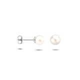 Oorknoppen met Parel 7 mm, Gerhodineerd Zilver