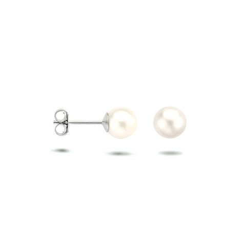 Oorknoppen met Parel 7 mm, Gerhodineerd Zilver