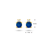 Oorknoppen met Saffier 0.33ct (2x 0.165ct) en Diamant 0.015ct (2x 0.0075ct) 14 Karaat Geelgoud - Formaat 4.5x3mm
