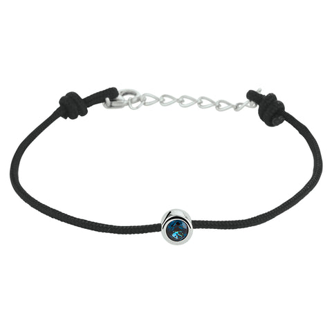 Armband Katoen Synth. Blauw Topaas 15,5 + 2,5 Cm Zilver Gerhodineerd Met Rubber/Nylon/Leer