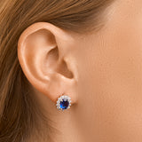 Oorknoppen van Gerhodineerd Zilver met Synthetische Saffier en Zirkonia - Formaat 10.5x12mm
