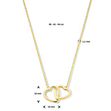 Damescollier 1.1mm van 14 Karaat Geelgoud, Ankerschakel met Twee harten - Lengte 40+4cm