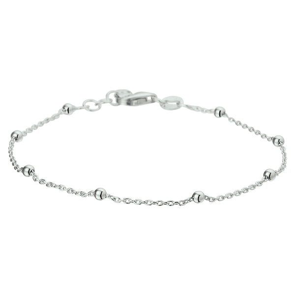 Damesarmband 1mm van Gerhodineerd Zilver, Bolletjes 2.5mm - Lengte 17+2cm