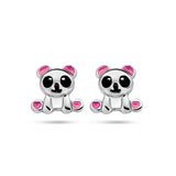 Kinderoorknoppen Panda met emaille van Gerhodineerd Zilver - Formaat 7.5 x 7 mm
