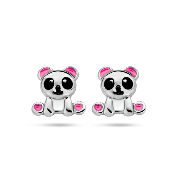Kinderoorknoppen Panda met emaille van Gerhodineerd Zilver - Formaat 7.5 x 7 mm