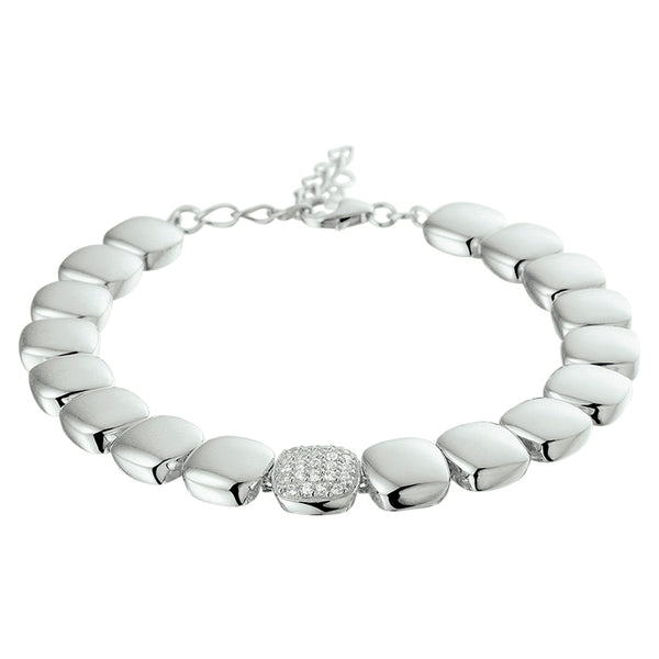 Damesarmband van Gerhodineerd Zilver, Fantasie Schakels 8.3mm met Zirkonia - Lengte 17.5+3