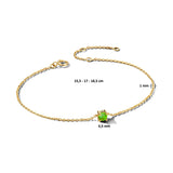 Damesarmband van 14 Karaat Geelgoud met Geboortesteen Peridoot Augustus - Lengte 15.5+3cm