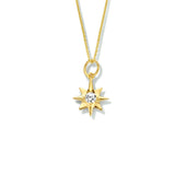 Geelgouden collier lengte 41cm+4 - Poolster hanger met  Zirkonia - 14Krt. Goud