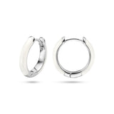 Gerhodineerd Zilveren Klapoorringen Wit emaille - Diameter 14 mm
