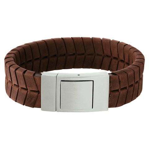 Herenarmband 18mm van Edelstaal en Leer - Lengte 21cm