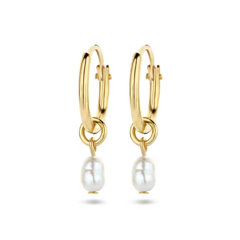 14 Karaat Geelgouden Oorringen met Parel 2x4mm - Diameter 11mm