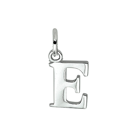 Gerhodineerd Zilveren hanger, Letter E - 8.3 x 12.6 mm