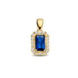 14 Karaat Geelgouden Hanger met Synthetische Saffier en Zirkonia - Formaat 6x12mm
