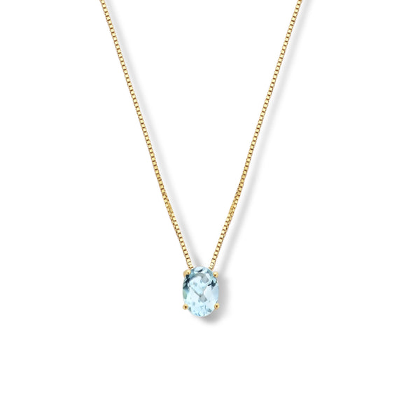 14 Karaat Geelgouden collier met  Blauwe Topaas 0.16ct - Lengte 42+3cm