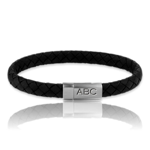 Zwarte armband 21 cm - Leer - Lettergravure