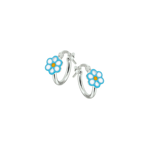 Oorringen van 925 Zilver met blauwe bloem - Formaat 7 mm - Diameter 12 mm