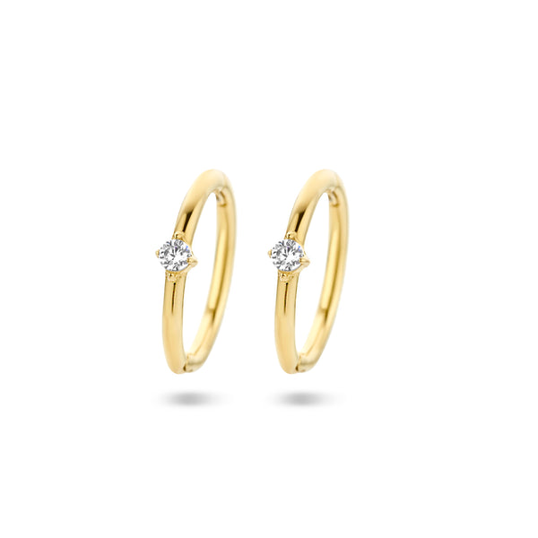 14 Kararaat Geelgouden Klapoorringen met Zirkonia - Formaat 2x10mm