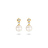 Oorknoppen met Parel 3.5mm en Zirkonia van 14 Karaat Geelgoud - Formaat 3.5x7.5mm