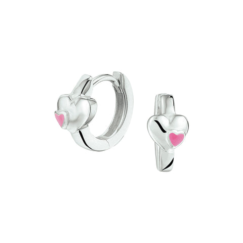 Kinderklapoorringen Hart met emaille van 925 Zilver - Diameter 10.5 mm