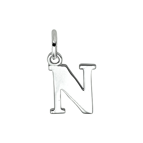 Gerhodineerd Zilveren hanger, Letter N - 9.3 x 12.5 mm