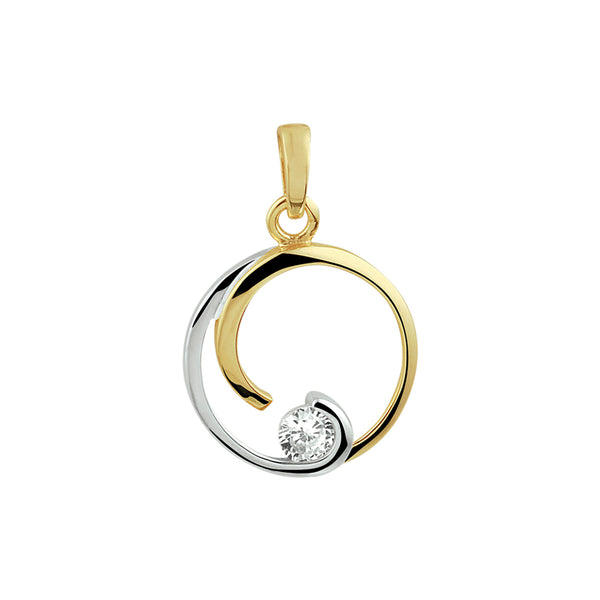 Ronde Hanger met Zirkonia van 14 Karaat Geel- en Witgoud Gestift - Diameter 15mm