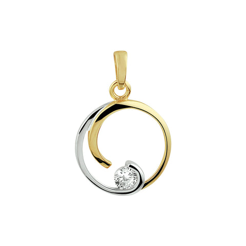 Ronde Hanger met Zirkonia van 14 Karaat Geel- en Witgoud Gestift - Diameter 15mm