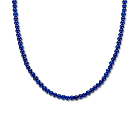 Damescollier Blauwe glazen kralen 3mm met Gerhodineerd Zilver - Lengte 40+4cm