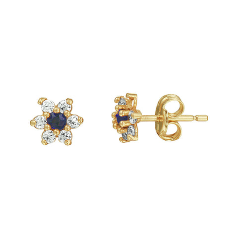 Oorknoppen met Saffier 0.09ct (2x 0.045ct) en Zirkonia, 14 Karaat Geelgoud - Formaat 5.4x6mm