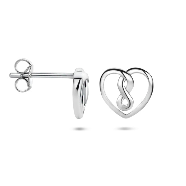 Oorknoppen Infinity in Hartvorm van Gerhodineerd Zilver - Formaat 8.5x8mm