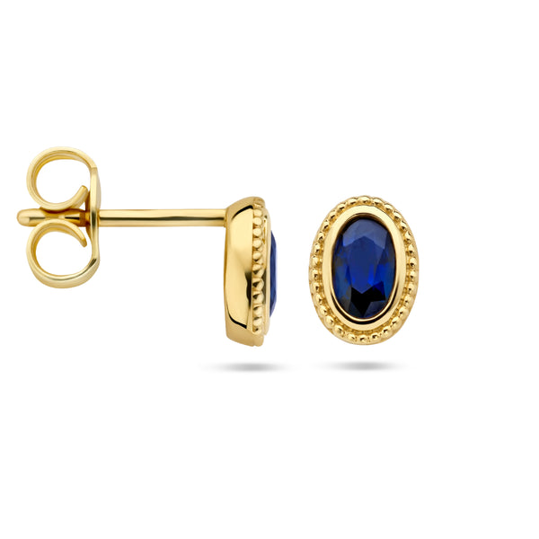 Oorknoppen met Saffier 0.62ct (2x 0.31ct), 14 Karaat Geelgoud - Formaat 5x7mm