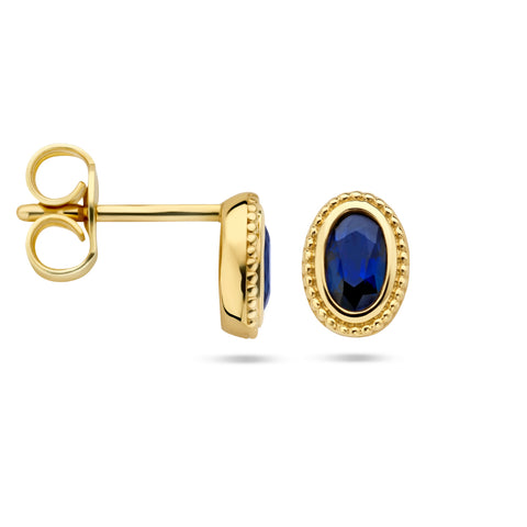 Oorknoppen met Saffier 0.62ct (2x 0.31ct), 14 Karaat Geelgoud - Formaat 5x7mm