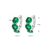 Klapoorringen met Groen Zirkonia, Gerhodineerd Zilver - Hoogte 11mm