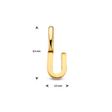 Letter U - Hanger van 14 Karaat Geelgoud - 3.5 x 9.5 mm