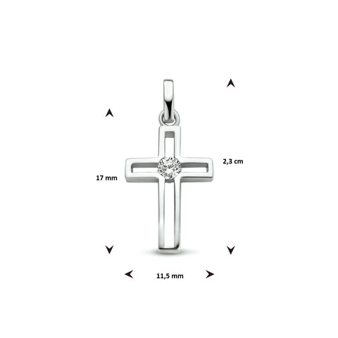 Hanger Kruis Zirkonia Zilver Gerhodineerd