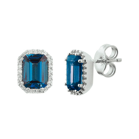14 Karaat Witgouden oorknoppen met Topaas 3.00ct (2x 1.50ct) en Diamant 0.14ct(2x0.07ct)