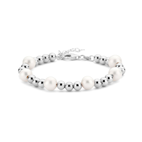 Damesarmband 8mm met Gerhodineerd Zilveren Bolletjes en Parels 8mm - Lengte 17+3cm