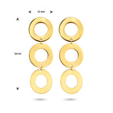 14 Karaat Geelgouden Oorhangers met Drie Rondjes - Formaat 12x36mm