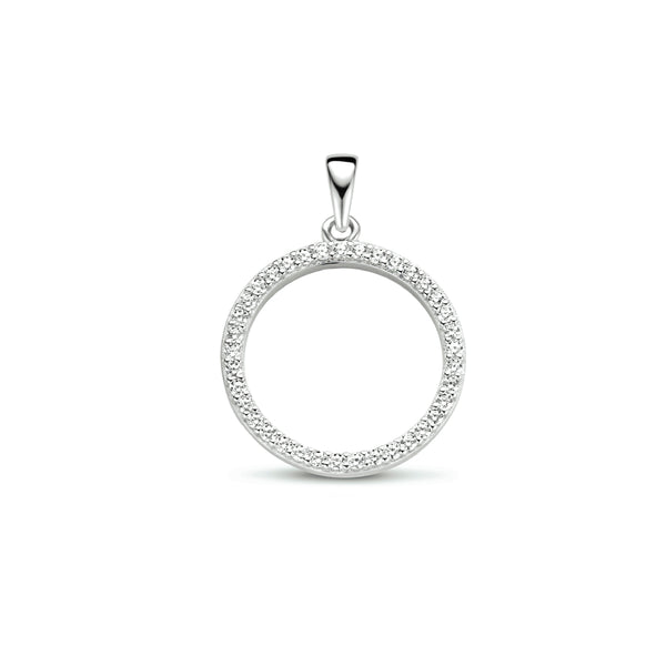 Ronde Hanger met Zirkonia van Gerhodineerd Zilver - Diameter 18mm