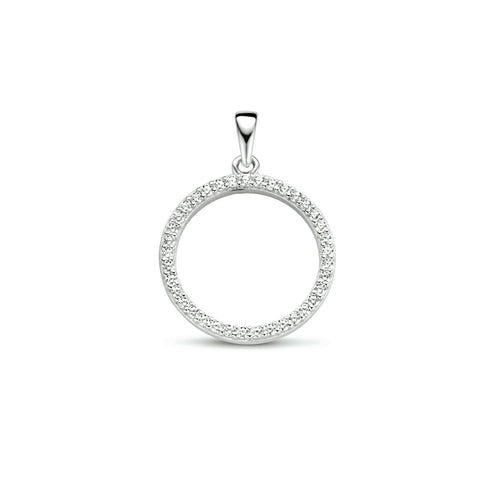 Ronde Hanger met Zirkonia van Gerhodineerd Zilver - Diameter 18mm
