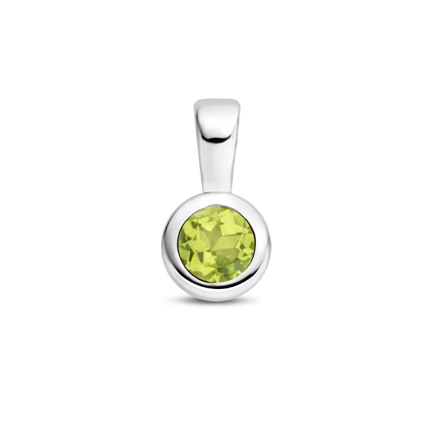 Geboortesteenhanger Augustus | Peridot | Gerhodineerd zilver | Formaat 5.5 x 11mm