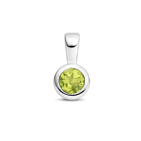 Geboortesteenhanger Augustus | Peridot | Gerhodineerd zilver | Formaat 5.5 x 11mm