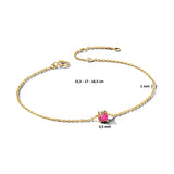 Damesarmband van 14 Karaat Geelgoud met Geboortesteen Roze Toermalijn Oktober - Lengte 15.5+3cm