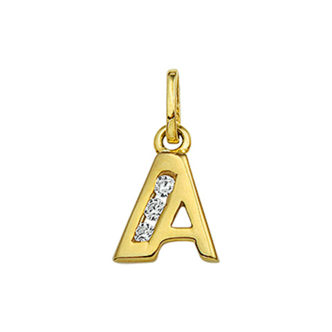 14 Karaat Geelgouden hanger met Zirkonia - Letter A - 8 x 9.5 mm