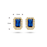 14 Karaat Geelgouden Oorknoppen met Synthetische Saffier en Zirkonia - Formaat 5.5x7.5mm