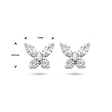 Oorknoppen Vlindervorm van Zirkonia met Gerhodineerd Zilver - Formaat 6.5 x 7 mm