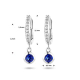 Klapoorringen met Synthetische Saffier en Zirkonia, Gerhodineerd Zilver - Diameter 12 mm